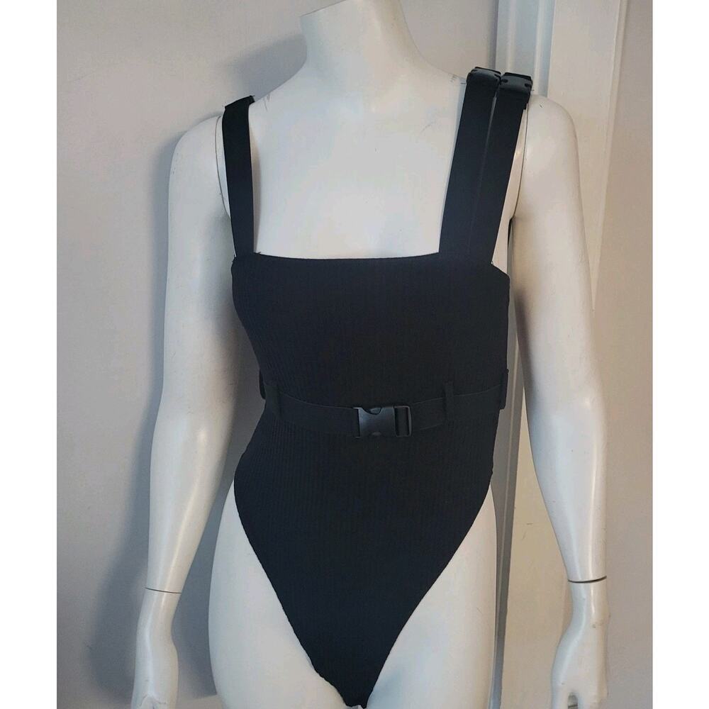Poster Grl Dolls Kill Womans NWT Black Bodysuit Buckle Sz. S Belted Poster Girl